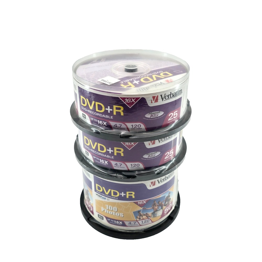 Verbatim DVD+R 4.7GB 16x 120Min Discs – New, Unused, Open‎ Box ( 100 pack)